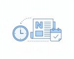 기사 송출 기간과 매체 마감 시각을 나타낸 시계와 신문 아이콘 일러스트